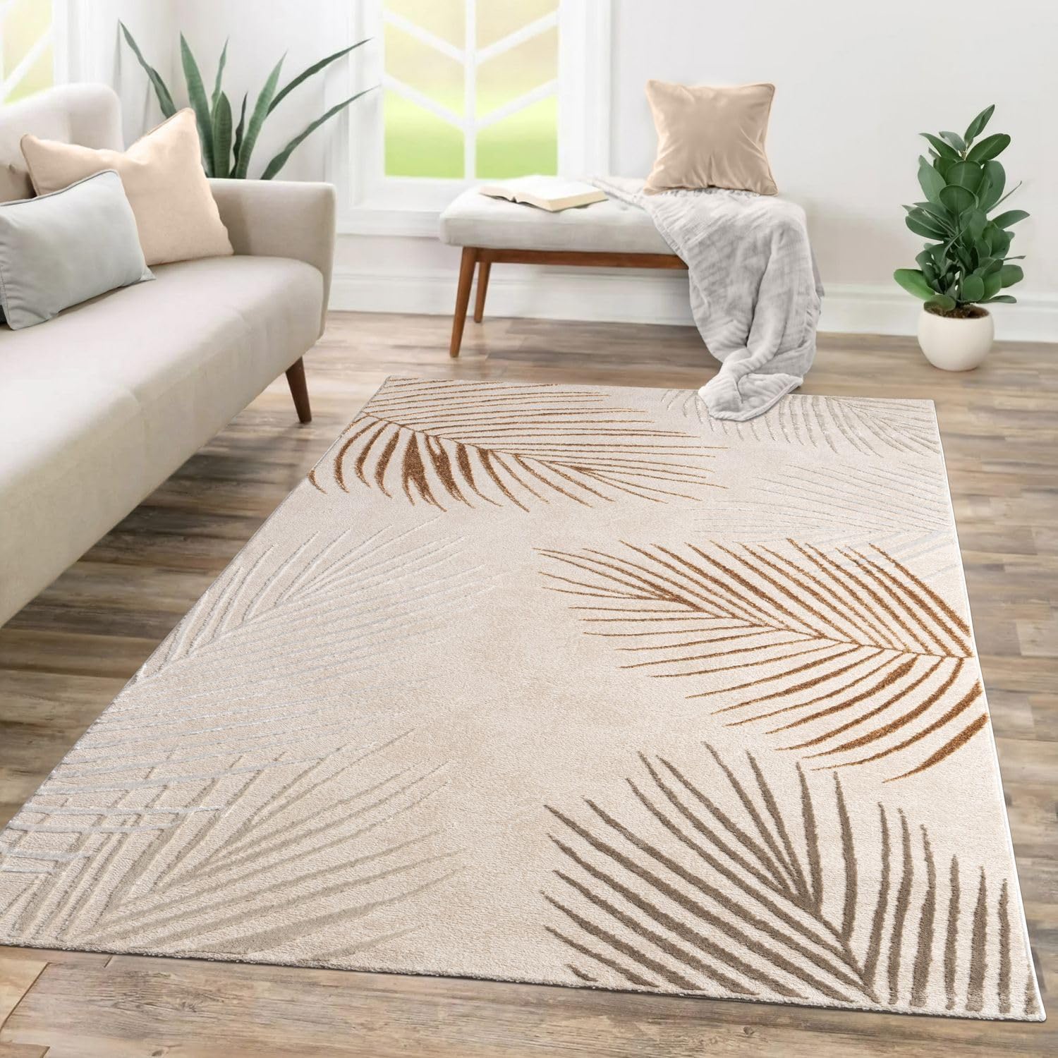 81cZeXqfXkL._AC_SL1500_.jpg TT Home Low Pile Rug Area Rug Livingroom Carpet Square 3D Abstract Pattern, colour:Beige Ochre, Size:80x150 cm - Image 1