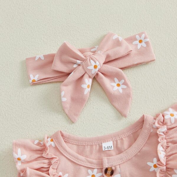 Himllauen Baby Girls Flower Print Outfit Baby Girls 3Pcs Long Sleeve Crew Neck Romper + Flared + Headband Sets for Baby Fall Winter - Image 3