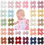 JOYOYO 50 Pcs Baby Hair Clips Small Size 2 Inch Bow Clips for Baby Girl Toddlers Non-Slip Baby Clips Full Ribbon Covered Baby Care Clips Craft Bows, Baby Girl Hair Clips