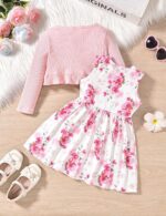 puseky Toddler Baby Girls Dress and Cardigan Set Baby Girl Floral Print Sleeveless Dress and Coat 2Pcs Fall Outfits Set - Image 3