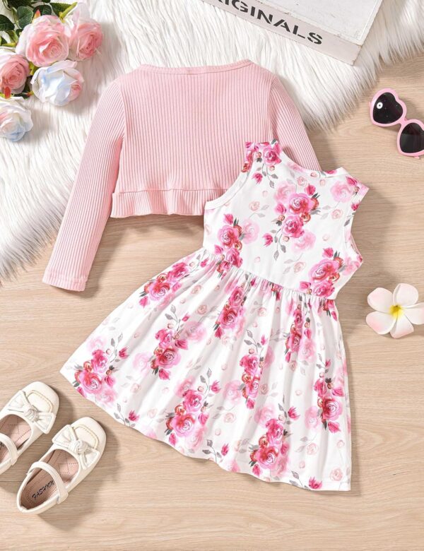 puseky Toddler Baby Girls Dress and Cardigan Set Baby Girl Floral Print Sleeveless Dress and Coat 2Pcs Fall Outfits Set - Image 3