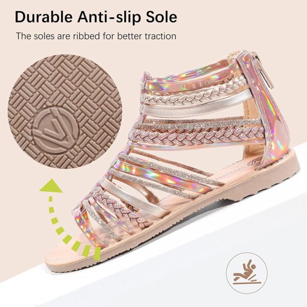 MIXIN Girls Gladiator Sandals for Big Kid Little kids with Strappy Ankle High Back Zipper - Image 4