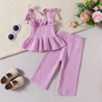 Yanmucy Baby Girl Summer Clothes 2PCS Ruffle Sleeveless Cami Tops and Long Pant Set Toddler Infant Soild Ribbed Outfis - Image 2