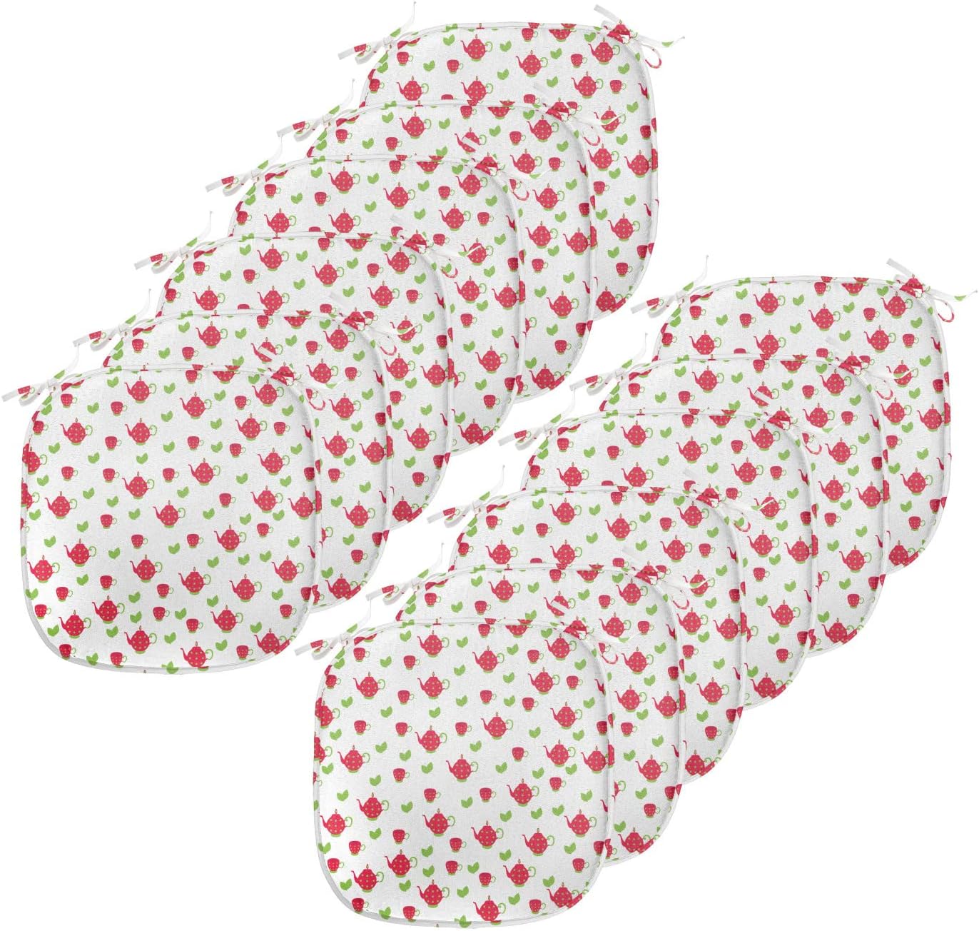 81dyU5orJEL._AC_SL1500_.jpg Ambesonne Tea Party Chair Seating Cushion Set of 12, Teapots with Polka Dots and Leaves Tea Time Image Beverage British Design, Anti-Slip Seat Padding for Kitchen & Patio, 16"x16", Dark Coral Green - Image 1