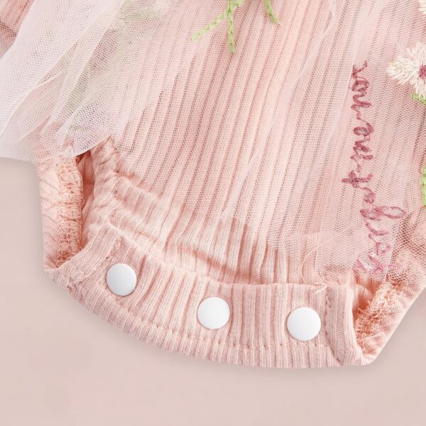 JiAmy Baby Girl Clothes Newborn Floral Embroidery Mesh Tulle Romper Toddler Ruffle Short Sleeve Bodysuit Spring Summer Baby Girl Dress for 0-24 Months - Image 5