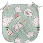 Ambesonne Tea Party Chair Seating Cushion Set of 12, Polka Dots on Teapots and Cups Cupcake with Cherry on Top Teabag English, Anti-Slip Seat Padding for Kitchen & Patio, 16"x16", Almond Green Coral - Image 2