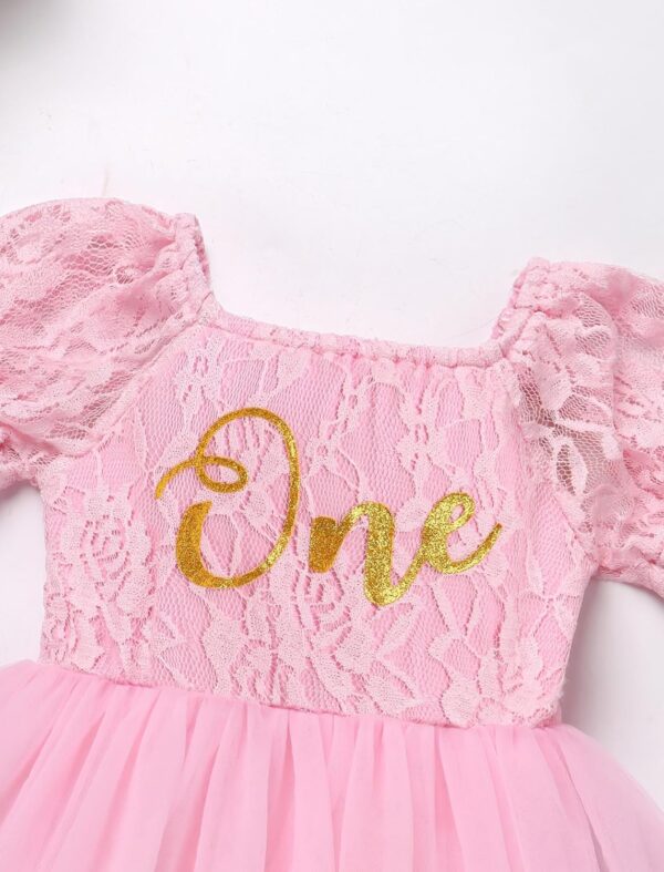 Odizli Baby Girls 1st Birthday Outfit Short Sleeve Boho Lace One Tulle Romper Dress + Bowknot Headband Cake Smash Photo Shoot - Image 5