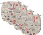 Ambesonne Tea Party Chair Seating Cushion Set of 4, London Newspaper Inspired Background with Grunge Elements Kiss Marks, Anti-Slip Seat Padding for Kitchen & Patio, 16"x16", Beige Navy Blue Red