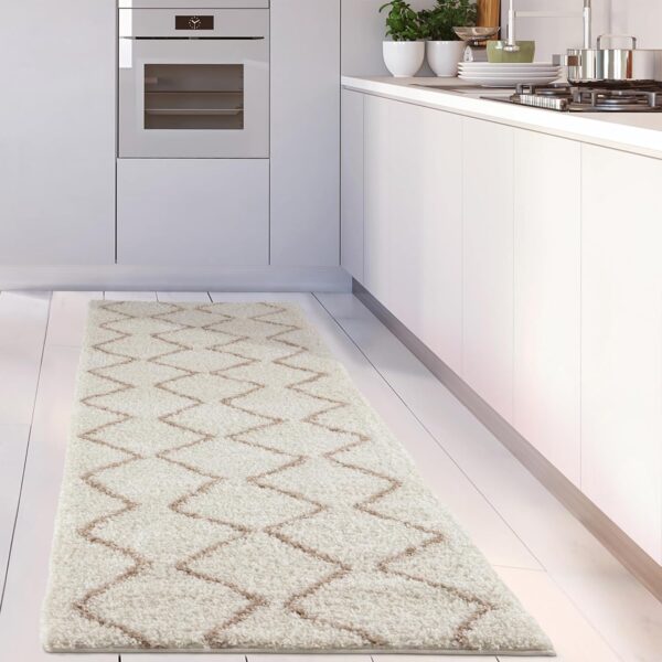 THE RUGS Modern Moroccan Design Living Room and Bedroom Rugs, Non-Shedding & Easy Care (Boho Ivory/Beige, 80x300 cm) - Image 3