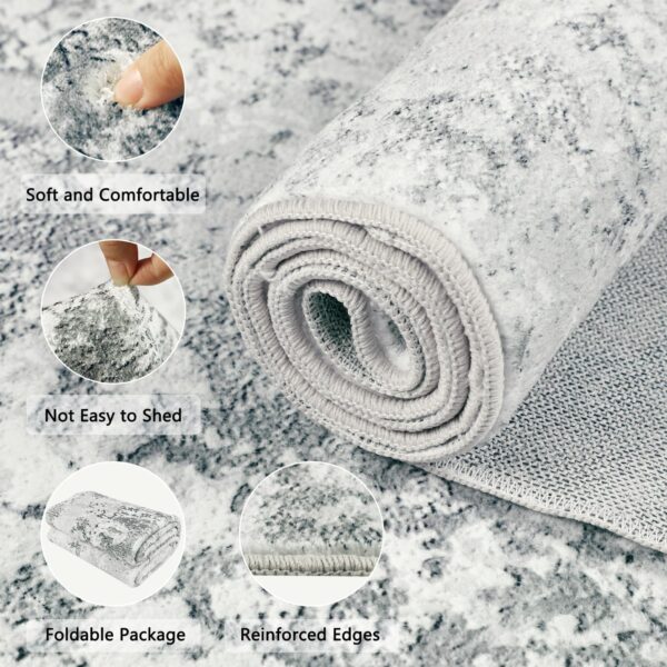 Homcomodar Abstract Runner Rug for Hallway 65x180cm Modern Kitchen Rug Washable Non Slip Floor Carpet Runner Faux Wool Carpet Grey for Bedroom Laundry Besides - Image 2