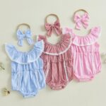 Baby Girl Romper Outfit Plaid Print with Headband Cute Romper Bodysuit Summer Newborn Clothes for Baby Girls 0-24 Months - Image 7