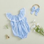 Baby Girl Romper Outfit Plaid Print with Headband Cute Romper Bodysuit Summer Newborn Clothes for Baby Girls 0-24 Months - Image 2