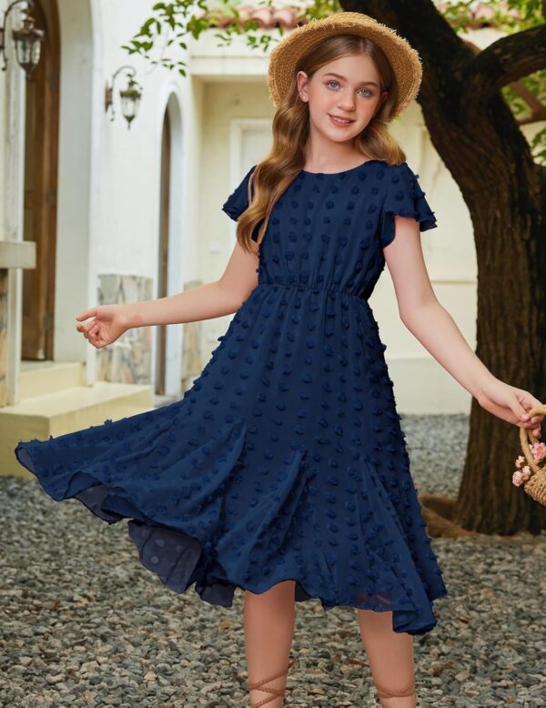 Flypigs Girls Dresses Short Sleeve Princess Dress for Girl A-line Elegant Party Wedding Dress Solid Color School Outfits Clothes for Kids Girls 3-12 Years - Image 7