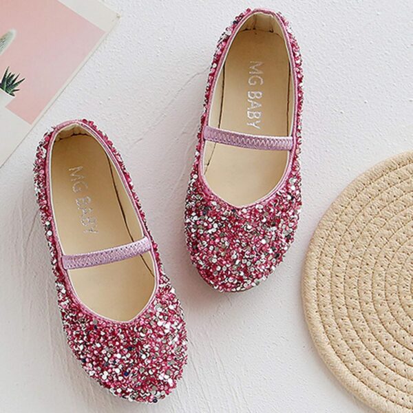 Girls Glitter Ballet Shoes Kids Elastic Strap Ballerina Party Shoes Wedding Bridesmaid Shoes Toddler Princess Dress Shoes Sequins Mary Jane Flat Dance Birthday Sandals - Image 3