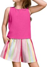 Arshiner Girls Toddler Summer Outfits Clothing Sets Short Casual Fashion Solid Color Tank Top and Shorts Sets Kids 2 Piece Clothing Set Beach Outfits 5-13 Years