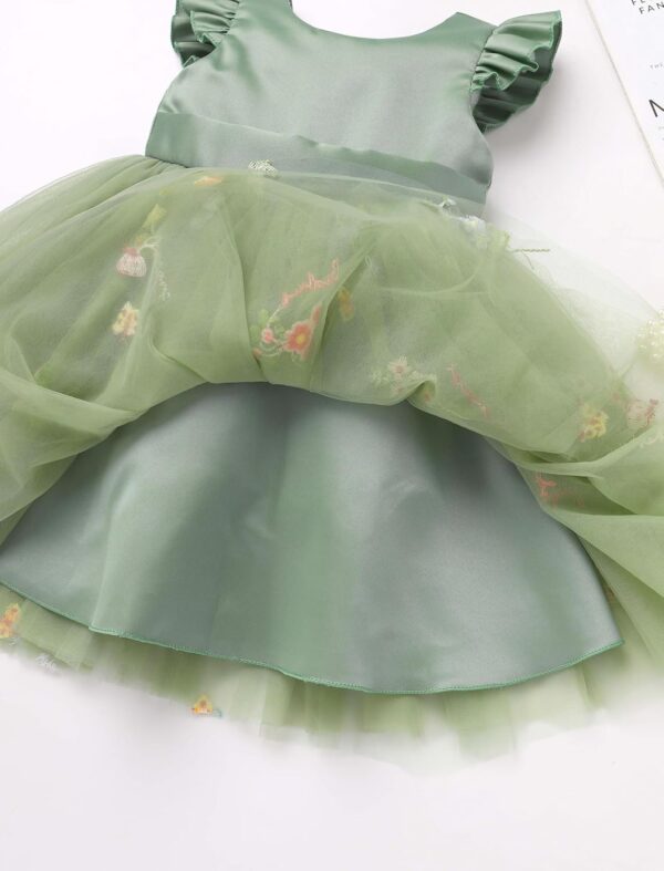 IDOPIP Baby Girls Toldder Girls Flutter Sleeve Sequins Strawberry Floral Embroidered Ruffle Sleeve Tulle Dress with Headband Party Wedding Dress - Image 5