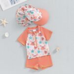 YILEEGOO Toddlers Baby Boys 3-Piece Swimsuit Trunk Rashguard Set and Sun Hat Short Sleeve Swimwear Bathing Suit Sunsuit Swim Shirt UPF 50+ - Image 3
