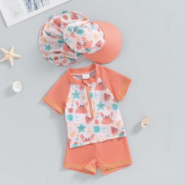 YILEEGOO Toddlers Baby Boys 3-Piece Swimsuit Trunk Rashguard Set and Sun Hat Short Sleeve Swimwear Bathing Suit Sunsuit Swim Shirt UPF 50+ - Image 3