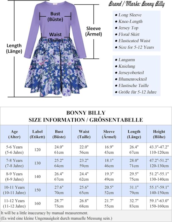 BONNY BILLY Girls Kids Long Sleeve Autumn Winter Casual Floral Jersey Dress - Image 4
