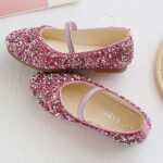 Girls Glitter Ballet Shoes Kids Elastic Strap Ballerina Party Shoes Wedding Bridesmaid Shoes Toddler Princess Dress Shoes Sequins Mary Jane Flat Dance Birthday Sandals - Image 4