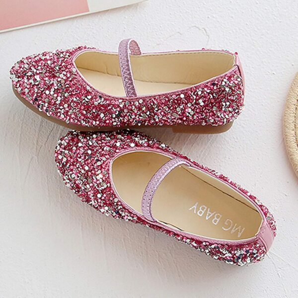 Girls Glitter Ballet Shoes Kids Elastic Strap Ballerina Party Shoes Wedding Bridesmaid Shoes Toddler Princess Dress Shoes Sequins Mary Jane Flat Dance Birthday Sandals - Image 4