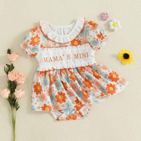 XIXIMAON Cute Baby Girl Summer Clothes Babydoll Collar Short Puff Sleeve Letter Embroidery Ruffle Romper Dress Mamas Mini Floral Jumpsuit Toddler Outfits - Image 4