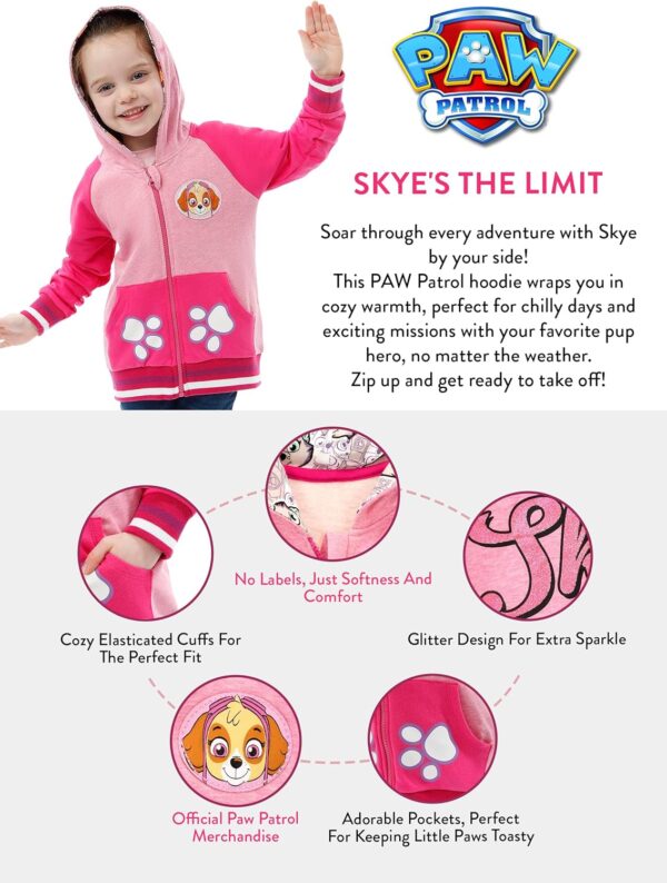 Paw Patrol Hoodie | Skye Girls' Hoodies | Glitter Kids Hoody | Childrens Zip Up Jumper - Image 5