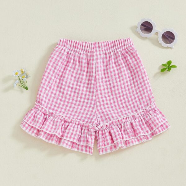 Toddler Girl Bloomers Baby Girls Ruffled Shorts Gingham Checkered Shorts Elastic Waist Pants Bottoms Summer Outfit Casual Beach Clothes - Image 3