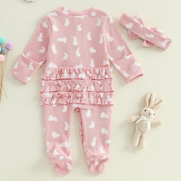 AliveBabe New Born Footed Romper Baby Girl Long Sleeve Round Neck Daisy Print Ruffled Full Length Jumpsuit With Headband Baby Clothing - Image 4