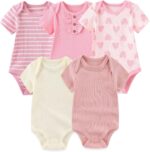Newborn Baby Short Sleeve Bodysuit Baby Grow Cotton Vest 5-pack, 0-12 Months