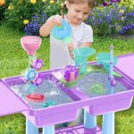 deAO Sand and Water Table for Toddlers, Outdoor Play Table Summer Toys with 23PCS Beach Toys, 2 Fishing Pool Toys, Sand Pit Water Table Children Garden Toys Activity Sensory Table for Kids (Purple) - Image 2