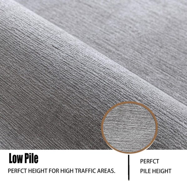 Ceneco Low Pile Rug,Grey Rug Living Room,Washable Short Pile Rugs for Bedroom,Non Slip Rugs for Dining,Thin Carpet for Kids Room,Office,Lounge Area Carpet (Grey, 60×120cm) - Image 2
