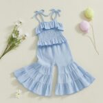 Toddler Girl Summer Clothes Smocked Ruffle Camisole Tank Shirts Wide-Leg Flared Pants Set 2Pcs Bell Bottoms Outfit - Image 2