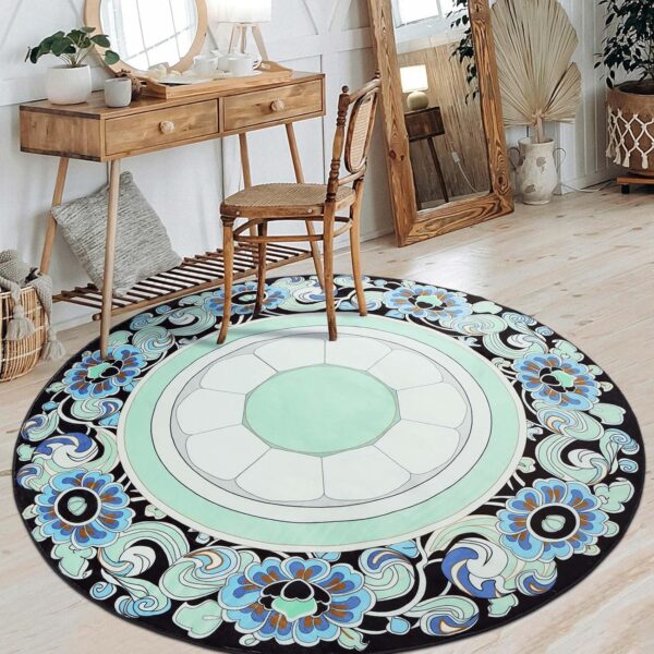 Boho Floral Round Rugs for Bedroom - 120CM Circle Cute Area Rug Machine Washable Non-Slip Soft Floor Mats for Girls Play Room 405-06120 - Image 4