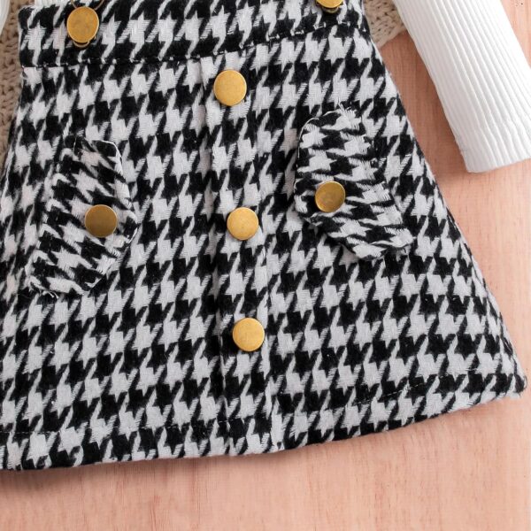BENO TIGER Toddler Baby Girls Long Sleeve Skirt Set Solid Color Cotton Ribbed Shirt Top Plaid Suspender A-line Skirt Clothes Set - Image 7