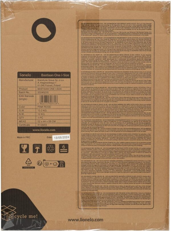 Lionelo Bastiaan i-Size 4in1 Car Seat with ISOFIX for Kids 0-12yo (40-150cm) Latest R129 I-Size 360° Swivel Rearward Facing Option 14 Adjustments Enhanced Side Protection (Pink Rose, I-Size) - Image 13