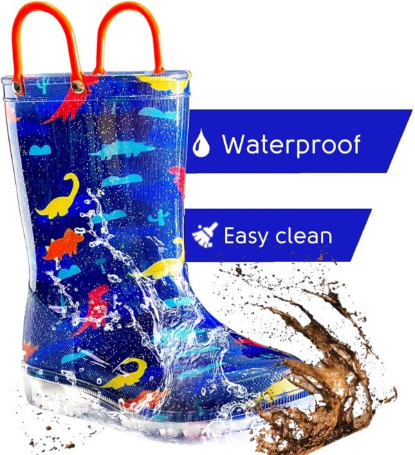 Toddler Wellies for Girls Boys, Light Up Waterproof Wellington Boots with Pull On Handles, Wellies for Kids Lightweight Boots - Image 3