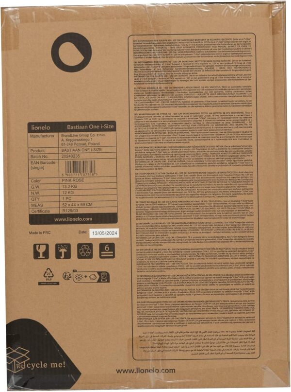 Lionelo Bastiaan i-Size 4in1 Car Seat with ISOFIX for Kids 0-12yo (40-150cm) Latest R129 I-Size 360° Swivel Rearward Facing Option 14 Adjustments Enhanced Side Protection (Pink Rose, I-Size) - Image 11