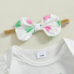 Acrawnni Newborn Baby Girl Easter Outfit Bunny Long Sleeve Romper Layered Ruffle Shorts Bloomers Tutu Skirt Bow Headband Socks 4Pcs Bunny Clothes - Image 4