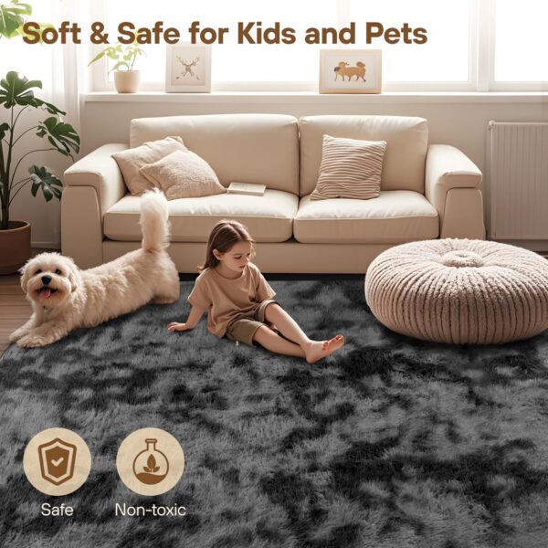 Rugs Living Room - 120x180cm Dark Grey Large Rug for Living Room - Ultra Soft Fluffy Shaggy Rugs for Bedroom, Indoor Nursery Carpets for Kids Room Home Decor, Non Shedding, Anti-Slip Backing - Image 2
