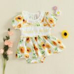 XIXIMAON Cute Baby Girl Summer Clothes Babydoll Collar Short Puff Sleeve Letter Embroidery Ruffle Romper Dress Mamas Mini Floral Jumpsuit Toddler Outfits - Image 3