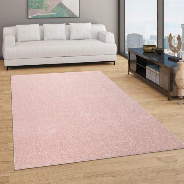 Paco Home Living Room Rug Plain Simple And Modern Short-Pile, Various Sizes and colours, Size:80x250 cm, Colour:Pink - Image 2