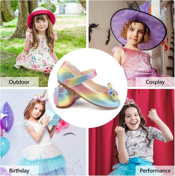 KUWIBY Girl Glitter Princess Flat Shoes Mary Jane Ballet Dress Shoes Kids Bling Bowknot Crown Birthday Party Shoes Bright Diamond Cosplay Dance Shoes for Little Girls Toddlers Multicolor - Image 5