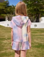 Arshiner Girls Tie-dye Clothing Sets Kids Short Sleeve Hoodie Tops with Shorts Sets Sport Casual Fashion Street Summer Outfits for Girls - Image 3