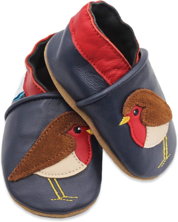 Dotty Fish Soft Leather Baby and Toddler Barefoot Shoes for Boys and Girls. Non-Slip Suede Soles. Animal Designs. 0-6 Months - 4-5 Years - Image 3