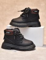 Ausing Boys Girls Combat Ankle Boots Lace up Fashion Walking Hiking Boots Winter Snow Boots for Kids Non-Slip Texture Sole - Image 3