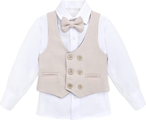 Lilax Toddler & Little Boys Suit Set, Formal Suit Vest, White Dress Shirt, Dress Pants and Bowtie 4 Piece Suit Set - Image 4