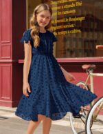 Flypigs Girls Dresses Short Sleeve Princess Dress for Girl A-line Elegant Party Wedding Dress Solid Color School Outfits Clothes for Kids Girls 3-12 Years - Image 6