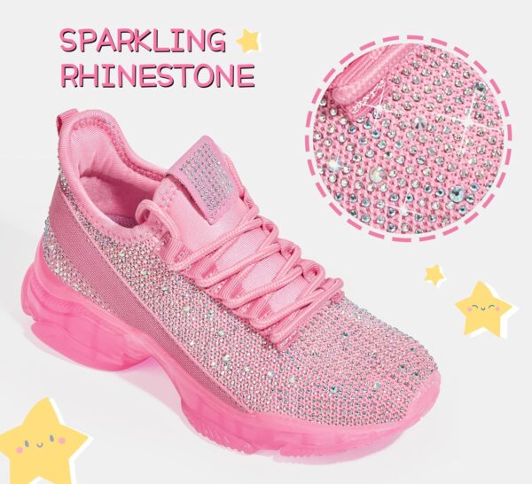 Lucky Step Girls Rhinestone Slip On Sneakers Kids Sparkly Lightweight Tennis School Knit Jelly Sole Glitter Walking Shoes Toddler - Image 2
