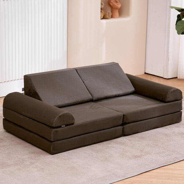 jela Kids Couch Large, Floor Sofa Modular Funiture for Kids Adults, Playhouse Play Set for Toddlers Babies, Modular Foam Play Couch Indoor Outdoor (57"x28"x18", Charcoal) - Image 2